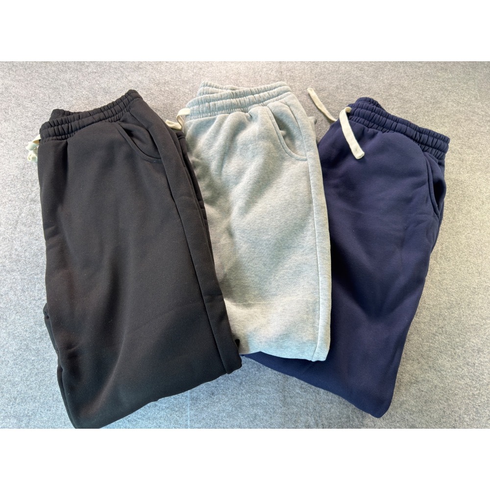 Unbranded Sweatpants Men Large Black Gray Navy 3 Pack Fleece Drawstring Joggers